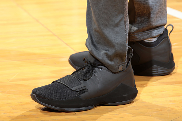 sneakers-worn-by-paul-george-of-the-indiana-pacers-before-the-game-picture-id631839752