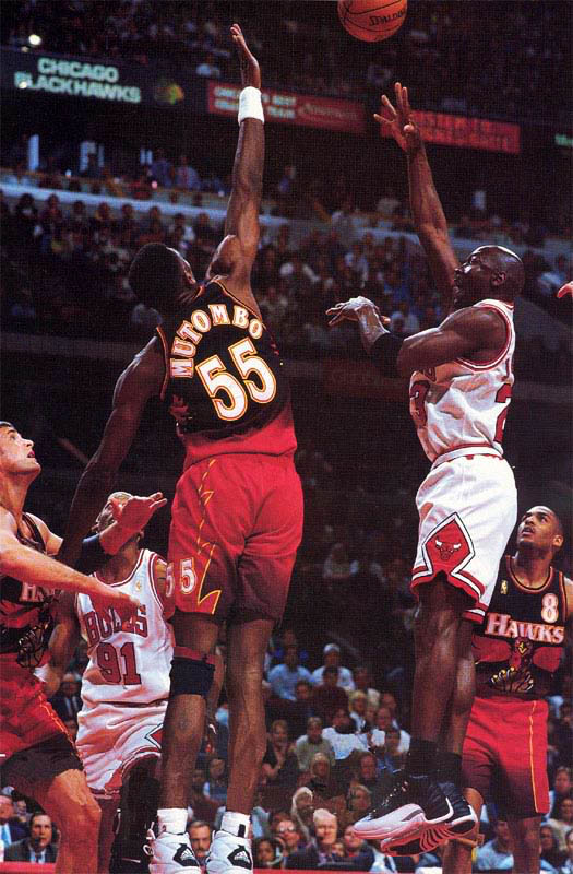 Michael Jordan wearing Playoff Nike Air Jordan 12 (XII) retrospective 