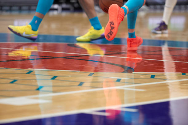 basketball-charlotte-hornets-lamelo-balls-sneaker-on-court-that-reads-picture-id1237438001