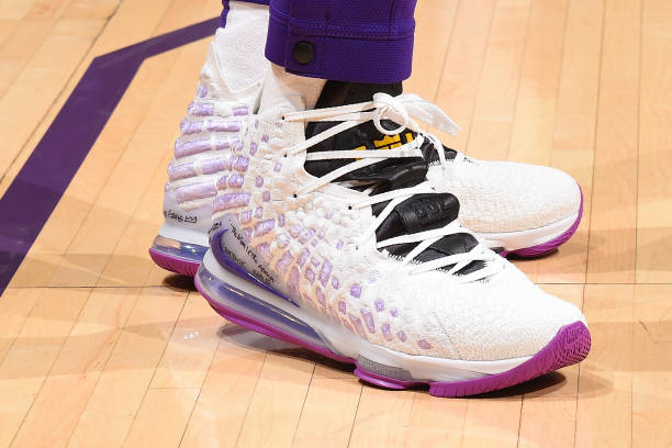 the-sneakers-worn-by-lebron-james-of-the-los-angeles-lakers-during-picture-id1183188450