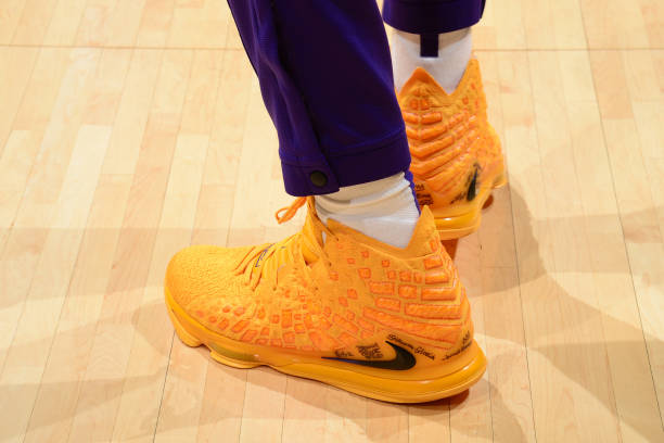 the-sneakers-worn-by-lebron-james-of-the-los-angeles-lakers-during-picture-id1187332401